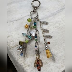 Nautical Whimsical Nature Repurposed Bag Key Charm Shells Crystal Glass Beads